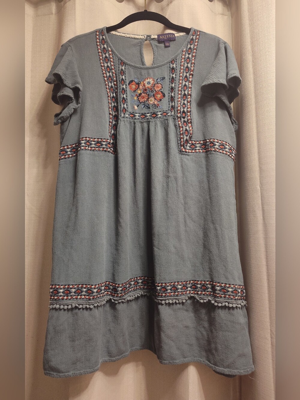 Artesia Sage Green  Embroidered Boho Dress Size L